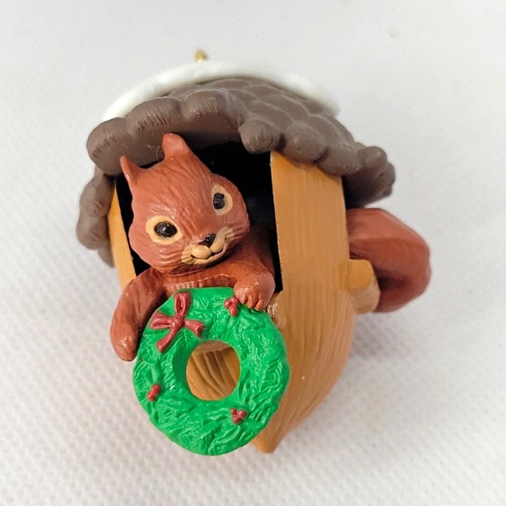 Hallmark Squirrel in Acorn Christmas Hanging Ornament Plastic Brown Green